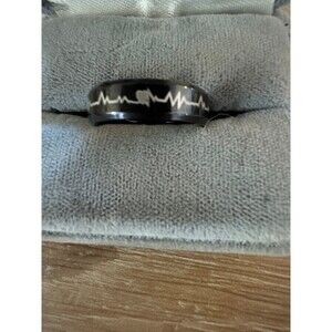 Heartbeat Black Stainless Steel Ring 8.5